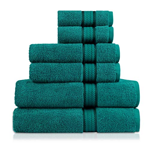 COTTON CRAFT Ultra Soft Luxury 6 Piece Ringspun Cotton Towel Set, 580GSM, Heavyweight, 2 Bath Towels, 2 Hand Towels, 2 Washcloths, Teal
