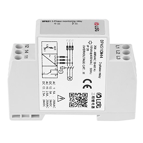 DPA51CM44 3-Phase Monitoring Relay, Current/Voltage Monitoring Relay Phase Sequence Protector for Three-Phase System, Without Neutral, Phase Loss and Incorrect Phase Sequence, 208-480VAC