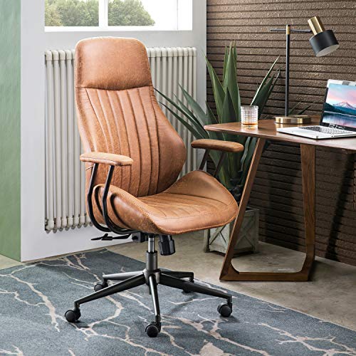 ovios Computer Office Chair,Modern Ergonomic Desk Chair,high Back Suede Fabric Desk Chair with Lumbar Support for Executive or Home Office (Black-Brown)