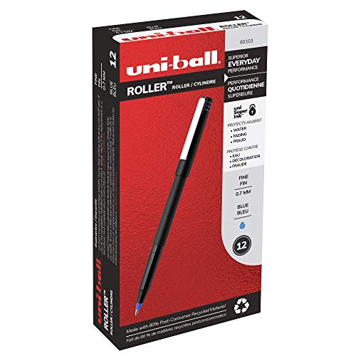 Uni-Ball 60103 Roller Pens, Fine Point (0.7mm), Blue, 12 Count