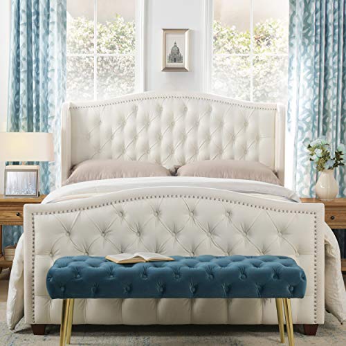 Jennifer Taylor Home Marcella Tufted Wingback Upholstered Bed - Queen (Antique White)