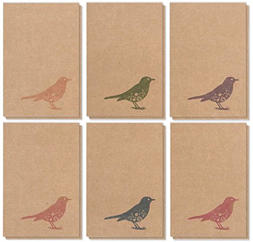 36 Pack All Occasions Assorted Blank Note Cards Greeting Cards Bulk Box Set - 6 Colorful Rustic Bird Designs - Blank on the Inside Notecards with Envelopes Included - 4 x 6 Inches
