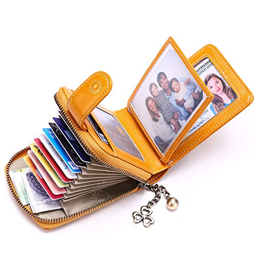 SENDEFN Small Wallets for Women RFID Blocking Genuine Leather Credit Card Case Holder Tassel Purse with ID Window