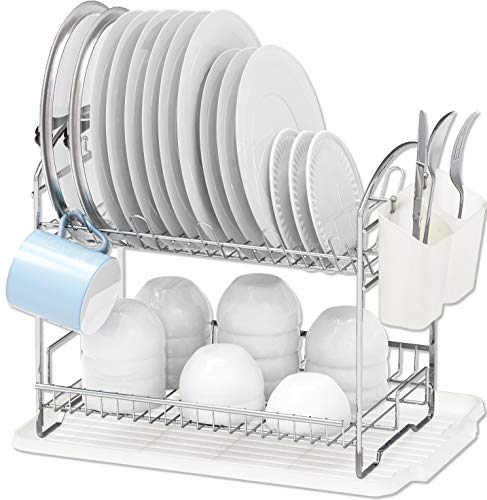 Simple Houseware 2-Tier Dish Rack with Drainboard, Chrome