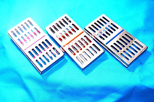 3 German Stainless Dental Autoclave Sterilization Cassette Rack Box Tray for 7 Instrument Set of 3 Colored