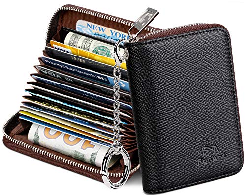 FurArt Credit Card Wallet, Zipper Card Cases Holder for Men Women, RFID Blocking, Key Chain,Compact Size