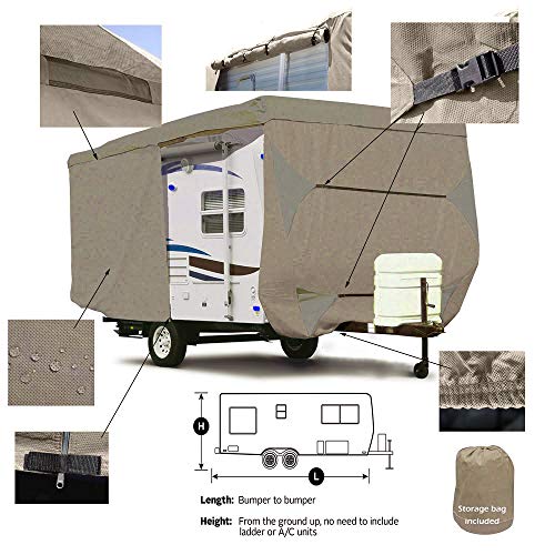 Seamander RV Cover Travel Trailer Extra Thick 4-ply Top Panel (Beige(A), Fits 24'-27' Trailers)