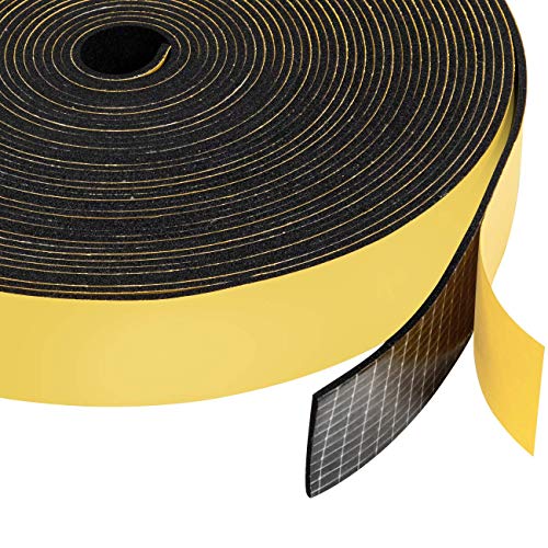 Neoprene Rubber Foam Tape 1 Inch Wide x 1/16 Inch Thick, Adhesive High Density Close Cell Foam Strips Gasket for Door Insulation, 33 Ft Length