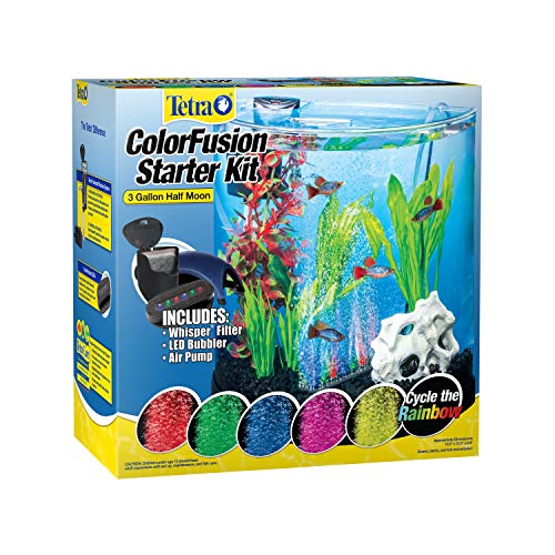 Tetra ColorFusion Starter aquarium Kit 3 Gallons, Half-Moon Shape, With Bubbler And Color-Changing Light Disc