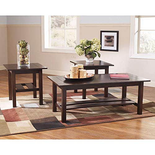 Signature Design by Ashley - Lewis Contemporary 3-Piece Table Set - Coffee Table and 2 End Tables, Brown