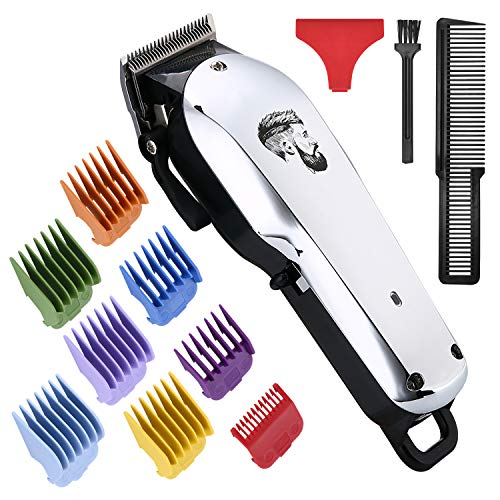 Professional Cordless Hair Clipper for Men Hair Haircuttings Kit Mustache Body Grooming Kit Rechargeable Hair Trimmer for Men Stylists Barbers Kids Home (silver)