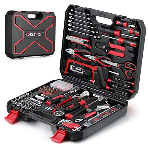 218-Piece Household Tool kit，Auto Repair Tool Set, EASTVOLT Tool kits for Homeowner, General Household Hand Tool Set with Hammer，Plier，Screwdriver Set，Socket Kit，with Carrying Tool Box, EVHT21801