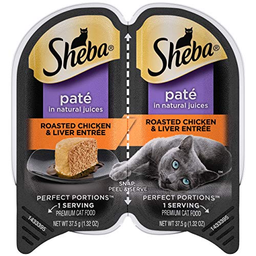 SHEBA PERFECT PORTIONS Adult Soft Wet Cat Food Paté, Roasted Chicken & Liver Entrée, (24) 2.6 oz. Twin-Pack Trays