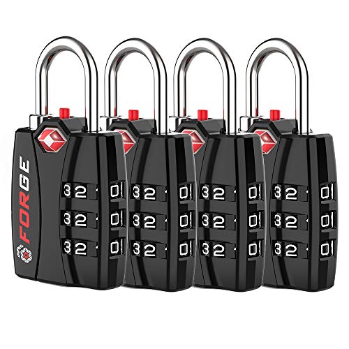 Forge TSA Luggage Combination Lock 4 Pack - Open Alert Indicator, Easy Read Dials, Alloy Body- Ideal for Travel, Lockers, Bags