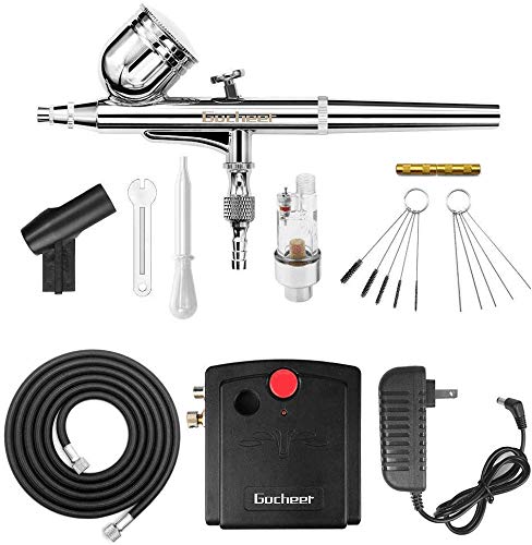 Gocheer Mini Airbrush Kit, Dual-Action Air Brush Pen Gravity Feed Airbrush for Makeup Art Craft Nails Cake Decorating Modeling Tool with Airbrush Cleaning Set