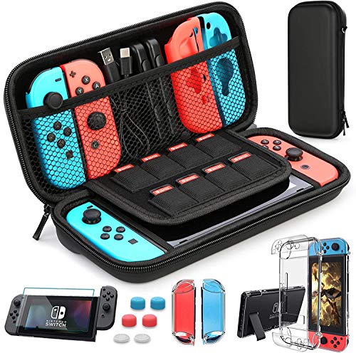 HEYSTOP Case Compatible with Nintendo Switch Carry Case Pouch Switch Cover Case HD Switch Screen Protector Thumb Grips Caps for Nintendo Switch Console Accessories