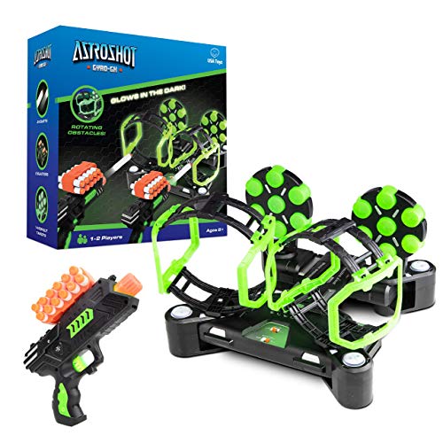 USA Toyz AstroShot Gyro Glow Rotating Target Shooting Game - Nerf Compatible Spinning Targets w/ 2 Blaster Toy Guns and 24 Foam Darts