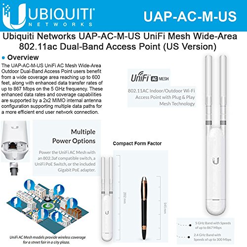Ubiquiti Networks UAP-AC-M-US UniFi AC Mesh Wide-Area In/Out Dual-Band Access Point (US Version)