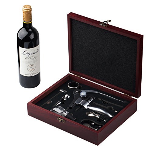 Cooko Wine Opener Set, Manual Wine Bottle Opener Kit with Aerator, Pourer, Zinc Alloy Handle Corkscrew, Deluxe Wine Accessories Gift with 9 Pieces