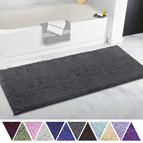 ITSOFT Non Slip Shaggy Chenille Soft Microfibers Runner Large Bath Mat for Bathroom Rug Water Absorbent Carpet, Machine Washable, 21 x 47 Inches Charcoal Gray