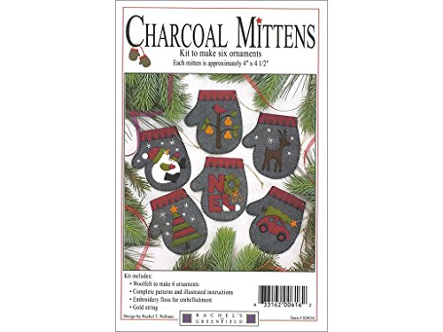 Rachel's of Greenfield Charcoal Mittens 4 x 4.5 Inches Felt Applique Christmas Ornament Kit (Set of 6) Charcoal K0616