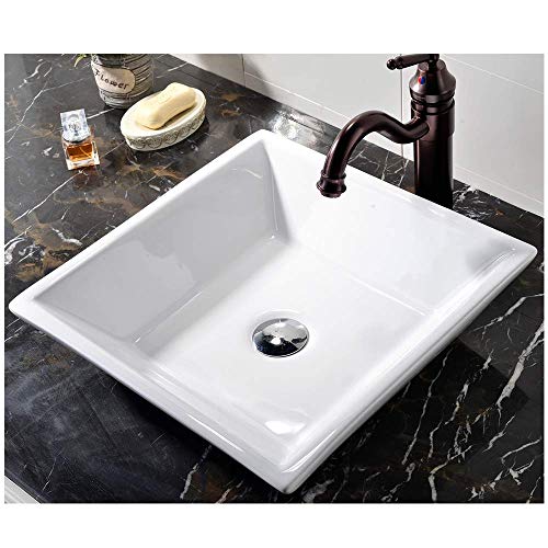 VCCUCINE White Square Above Counter Porcelain Ceramic Vessel Vanity Sink Art Basin
