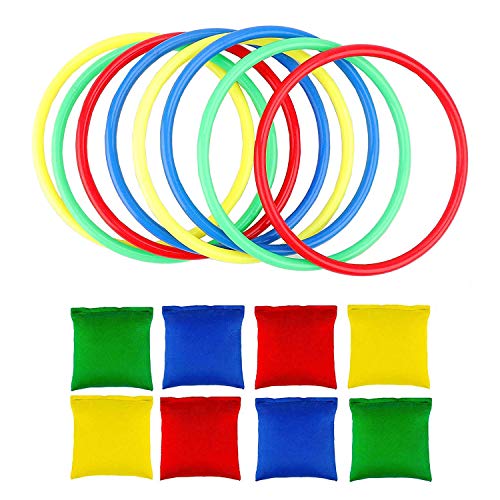 OOTSR 16pcs Nylon Bean Bags Plastic Rings Game Sets for Kids Ring Toss Game Booth Carnival Garden Backyard Outdoor Games Speed and Agility Training Games