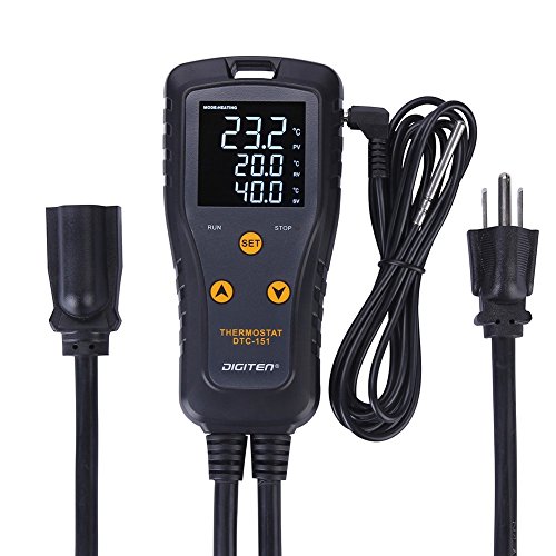 DIGITEN DTC151 Digital Thermostat Outlet Switch LCD Simple-Stage Plug-in Temperature Controller Thermometer 110V 15A Heating Cooling Mode for Homebrew Fermentation Greenhouse Terrarium Reptile