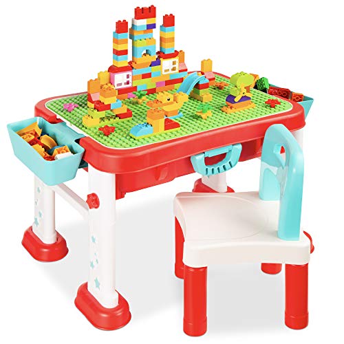 Best Choice Products Kids 8-in-1 Activity Table, Mobile, Collapsible Building Block Station for Toddlers, Indoor & Outdoor with Small & Large Block Compatibility, Dry Erase Easel, Storage, Sandbox