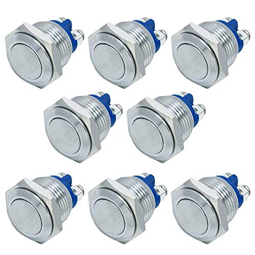 FICBOX 8pcs 16mm/0.63inch Metal Momentary Stainless Push Button Switch for Car RV Truck Boat