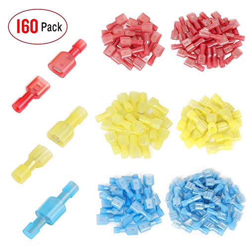 Nilight 50022R 160pcs Nylon Fully Insulated Male/Female Spade Crimp Quick Disconnects Wire Terminals Connector Set,2 Years Warranty