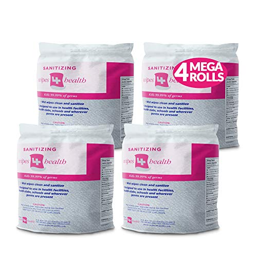 Wipes 4 Health Sanitizing Wipes: 4000 Unscented Wipes (8' x 6'): 4 Refill Mega Rolls for Floor Stand and Wall Dispensers - Perfect for Fitness Clubs, Schools, Commercial and Residential Facilities