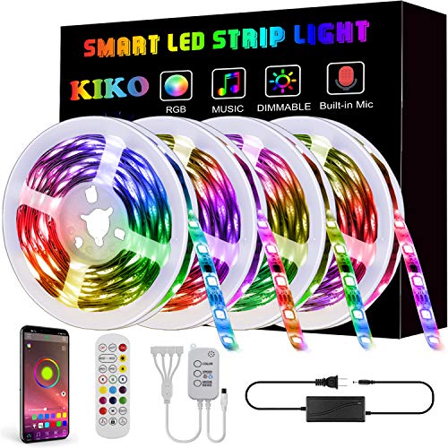 LED Strip Lights,65.6ft 20m 4X16.4ft Ultra-Long KIKO Smart Led Lights SMD 5050 RGB Color Changing Rope Lights with Bluetooth Controller Sync to Music Apply for TV,Bedroom,Party and Home Decoration