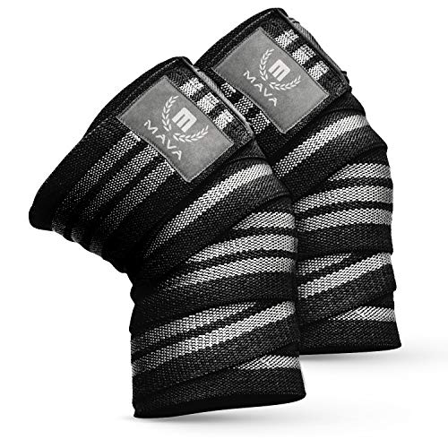 Mava Sports Knee Wraps (Pair) for Cross Training WODs,Gym Workout,Weightlifting,Fitness & Powerlifting - Best Knee Straps for Squats - for Men & Women- 72'-Compression & Elastic Support (Gray)