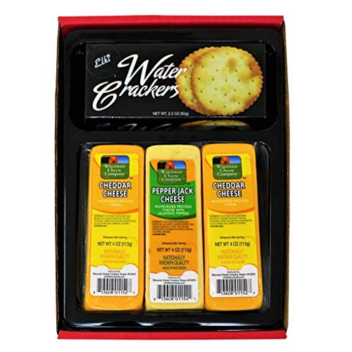 WISCONSIN CHEESE COMPANY'S. Cheddar Cheese & Crackers Gift Box, 100% Wisconsin Cheddar Cheese and Pepper Jack Cheese. A Great Gift Idea to Send! Best Christmas Gift for this Holiday Season.