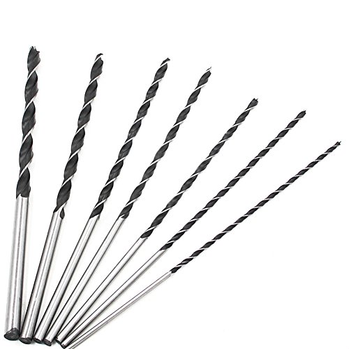 NUZAMAS 300mm Extra Long Twist Drill Bits, Set of 7 Hardened High Carbon Steel Tools 4-10mm for Wood Hole Cutter Drilling