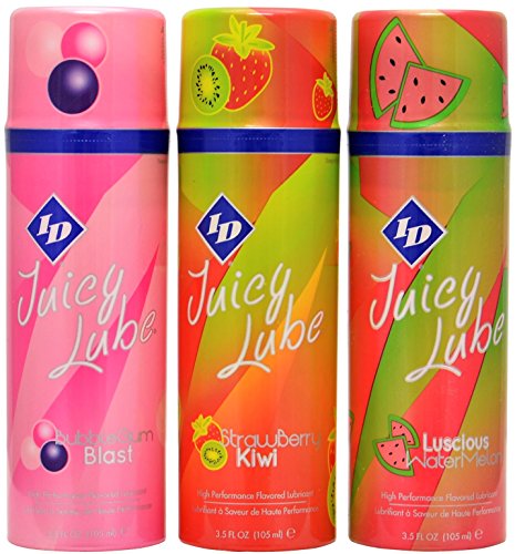 Juicy Lube 3.5 Ounce Flavored Variety (BubbleGum, Strawberry Kiwi, Watermelon) Pack of 3