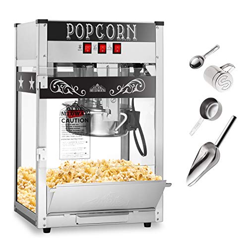 Olde Midway Commercial Popcorn Machine Maker Popper with 8-Ounce Kettle - Black