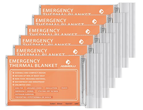 Emergency Mylar Thermal Blankets -Space Blanket Survival kit Camping Blanket (Pack of 6). Perfect for Outdoors, Hiking, Survival, Bug Out Bag ，Marathons or First Aid