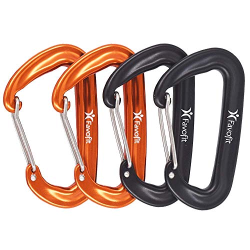 Favofit Carabiner Clips, 4 Pack, 12KN (2697 lbs) Heavy Duty Caribeaners for Camping, Hiking, Outdoor and Gym etc, Small Carabiners for Dog Leash and Harness, Black and Orange