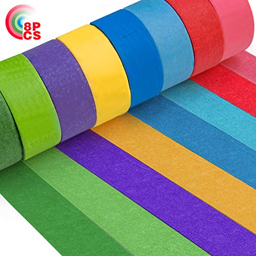 Colored Masking Tape, Painters Tape, 8 Rolls DIY Arts & Crafts Tape Labeling and Coding for Tape Dispenser - 8 Different Colored Rolls - 1 Inch x 13 Yards