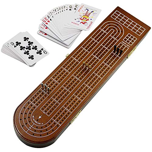 Juegoal Wood Cribbage Board Game Set 3 Tracks with Metal Pegs, Cards, Storage Area