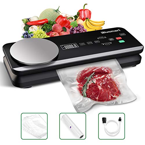 Vacuum Sealer Blusmart 80Kpa Full Automatic Vacuum Food Sealer Machine with Kitchen Scale & LCD Display,Dry & Moist Food Modes,Vacuum Air Sealing System For Food Saver