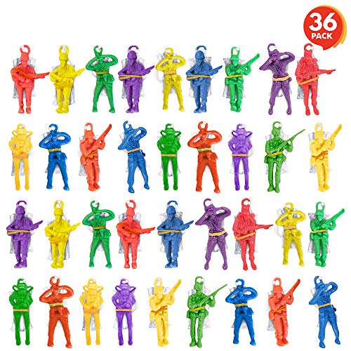 ArtCreativity Mini Paratroopers with Parachutes, Bulk Pack of 36, Vinyl Parachute Men Toy in Assorted Colors, Durable Plastic Army Guys Playset, Fun Parachute Party Favors, for Boys and Girls