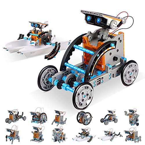 mababa 12-in-1 Robot Building Kit for Kids, STEM Educational Creation 190-Piece Kit with Solar Powered Motorized Engine and Gears, Science Experiment Set for 8 Ages up