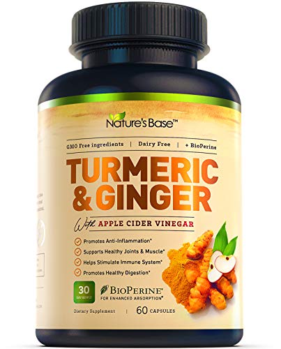 Nature's Base Turmeric Curcumin with Ginger, 95% Curcuminoids, Apple Cider Vinegar, Tumeric Supplements, Occasional Joint Relief, Inflammatory Response,Natural Plant Based Anti-Oxidant Properties