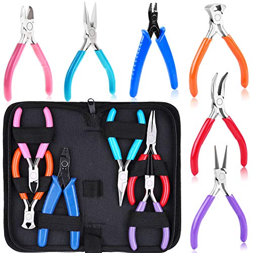 Jewelry Pliers, Acejoz 6pcs Jewelry Making Tools Kit Includs Needle Nose Pliers, Round Nose Pliers, Wire Cutters, Crimping Pliers, Bent Nose Pliers, End Nippers for Beading Craft