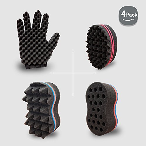 Big Holes Barber Magic Twist Sponge Curl Glove(Right) Brush Twist Hair Kit Tutorial,For Different Styles Dreadlock Curling Twist Afro Coils Wave Men and Women Hair Care Tool Set of 4(Blend)