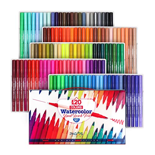 Pagos 120 Colors Dual Brush Pen Set Watercolor Art Markers with Two-Sided Tips, Bright and Vivid Colors, Acid Free 120 Different Shades
