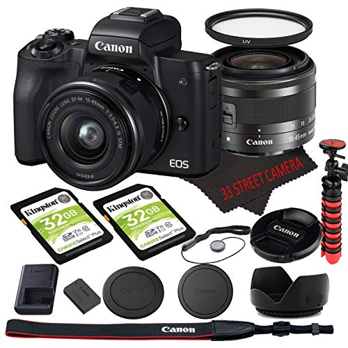 Canon EOS M50 Mirrorless Camera Bundle with 15-45mm STM Lens with Built-in Wi-Fi | 24.1 MP CMOS Sensor | DIGIC 8 Image Processor and Full HD Videos + 64GB Memory Bundle